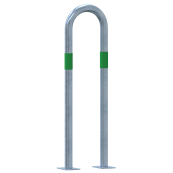 Barrier bracket | as e-charging station protection | to be fixed by plugs, | total width: 300mm, total height: 1000mm | hot-dip galvanized with green reflective strips foil type RA1/A